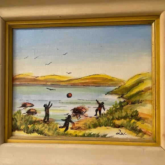 Children With Ball Oil Painting Original Artist Qai 1974-1976 M. Field's Chicago - Picture 3 of 15